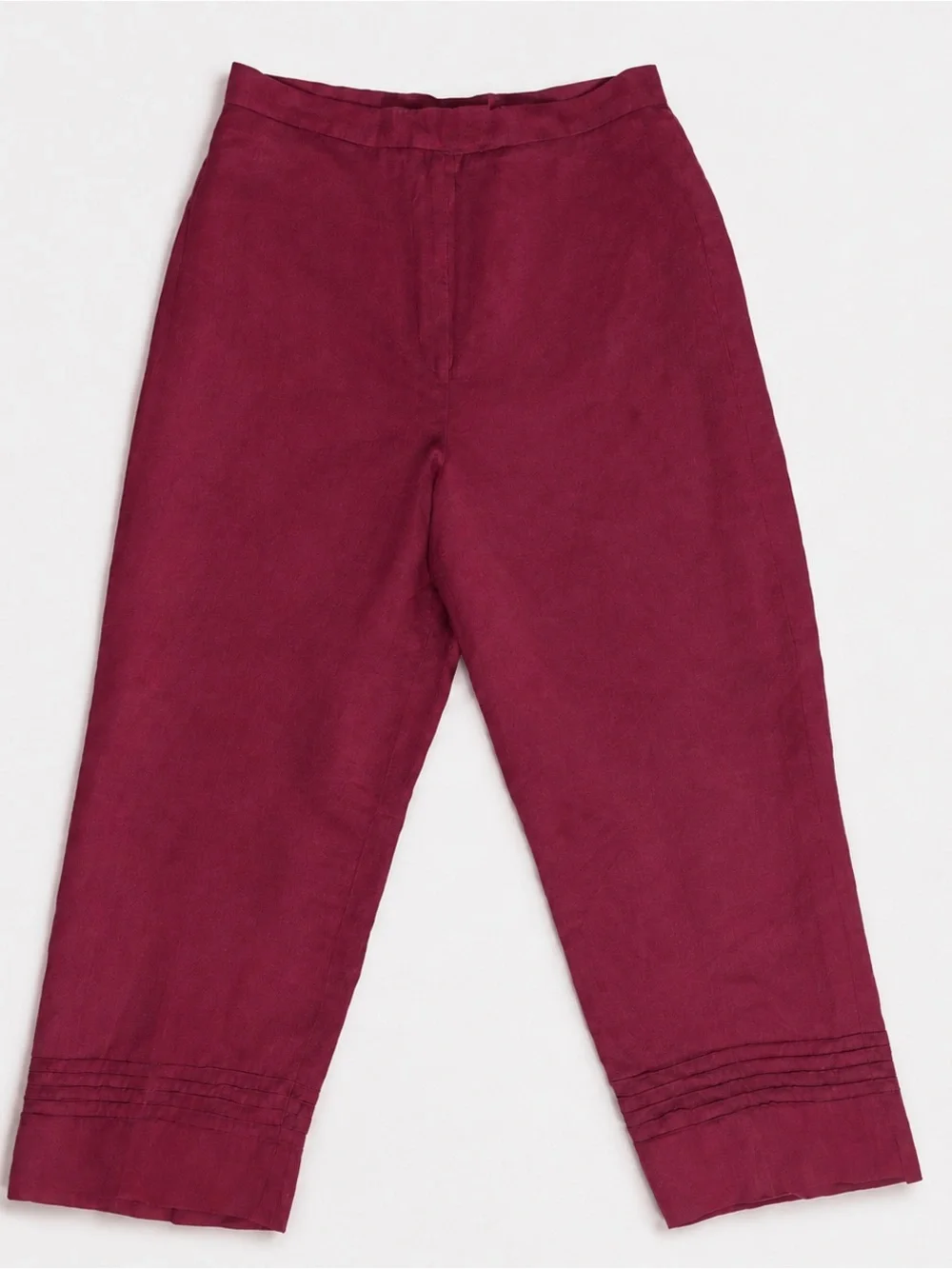 Larry Levine Burgundy Linen Wide Leg with pintuck stitching Boho Lagenlook
